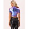 imageAllegra K Sparkle Tops for Womens Halloween Short Sleeve Mock Neck Party Metallic Crop TopBlue