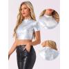 imageAllegra K Sparkle Tops for Womens Halloween Short Sleeve Mock Neck Party Metallic Crop TopBright Silver
