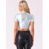 imageAllegra K Sparkle Tops for Womens Halloween Short Sleeve Mock Neck Party Metallic Crop TopBright Silver
