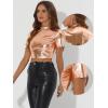 imageAllegra K Sparkle Tops for Womens Halloween Short Sleeve Mock Neck Party Metallic Crop TopChampagne