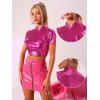 imageAllegra K Sparkle Tops for Womens Halloween Short Sleeve Mock Neck Party Metallic Crop TopHot Pink
