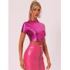 imageAllegra K Sparkle Tops for Womens Halloween Short Sleeve Mock Neck Party Metallic Crop TopHot Pink