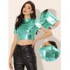 imageAllegra K Sparkle Tops for Womens Halloween Short Sleeve Mock Neck Party Metallic Crop TopMint Green