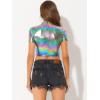 imageAllegra K Sparkle Tops for Womens Halloween Short Sleeve Mock Neck Party Metallic Crop TopMulticolor