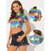 imageAllegra K Sparkle Tops for Womens Halloween Short Sleeve Mock Neck Party Metallic Crop TopMulticolor