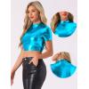 imageAllegra K Sparkle Tops for Womens Halloween Short Sleeve Mock Neck Party Metallic Crop TopPeacock Blue