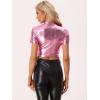 imageAllegra K Sparkle Tops for Womens Halloween Short Sleeve Mock Neck Party Metallic Crop TopPink