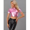 imageAllegra K Sparkle Tops for Womens Halloween Short Sleeve Mock Neck Party Metallic Crop TopPink