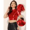 imageAllegra K Sparkle Tops for Womens Halloween Short Sleeve Mock Neck Party Metallic Crop TopRed