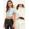 imageAllegra K Sparkle Tops for Womens Halloween Short Sleeve Mock Neck Party Metallic Crop TopSilver