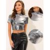 imageAllegra K Sparkle Tops for Womens Halloween Short Sleeve Mock Neck Party Metallic Crop TopSilver Grey