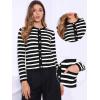 imageAllegra K Striped Cardigan Sweaters for Womens Lightweight Crew Neck Button Down Knit JacketsBlack White