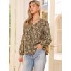 imageAllegra K V Neck Floral Long Sleeve Tops for Womens Casual Puff Sleeve Vintage Boho Tunic Blouse TShirtsLight Brown