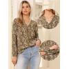 imageAllegra K V Neck Floral Long Sleeve Tops for Womens Casual Puff Sleeve Vintage Boho Tunic Blouse TShirtsLight Brown