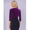 imageAllegra K Velvet Shrug for Women Crew Neck Ruched 34 Sleeves Cocktail Party Cropped CardiganPurple