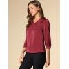 imageAllegra K Womens Blouse Fall 2025 Dressy Casual Office 34 Sleeve V Neck Satin ShirtBurgundy