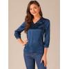 imageAllegra K Womens Blouse Fall 2025 Dressy Casual Office 34 Sleeve V Neck Satin ShirtDark Blue