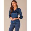imageAllegra K Womens Blouse Fall 2025 Dressy Casual Office 34 Sleeve V Neck Satin ShirtDark Blue