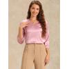 imageAllegra K Womens Blouse Fall 2025 Dressy Casual Office 34 Sleeve V Neck Satin ShirtPink
