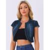 imageAllegra K Womens Denim Jacket Short Sleeve Jean Jacket Slim Fit Summer Outfits Casual Cropped JacketBlack Blue
