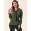 imageAllegra K Womens Dressy Long Sleeve Blouses Chiffon Pleated Tie Neck Office Top ShirtArmy Green