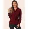 imageAllegra K Womens Dressy Long Sleeve Blouses Chiffon Pleated Tie Neck Office Top ShirtDark Red