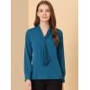 imageAllegra K Womens Dressy Long Sleeve Blouses Chiffon Pleated Tie Neck Office Top ShirtPeacock Blue