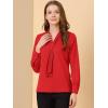 imageAllegra K Womens Dressy Long Sleeve Blouses Chiffon Pleated Tie Neck Office Top ShirtRed