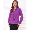 imageAllegra K Womens Dressy Long Sleeve Blouses Chiffon Pleated Tie Neck Office Top ShirtViolet