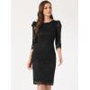imageAllegra K Womens Elegant Lace Dress 34 Sleeve Business Wedding Guest Cocktail Bodycon DressBlack