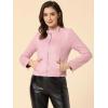 imageAllegra K Womens Faux Suede Jacket Stand Collar Zip Up Long Sleeve Motorcycle Biker CoatPink
