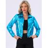 imageAllegra K Womens Holographic Shiny Party Christmas Long Sleeve Lightweight Zipper Metallic JacketMedium Blue