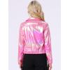 imageAllegra K Womens Holographic Shiny Party Christmas Long Sleeve Lightweight Zipper Metallic JacketPinks