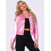 imageAllegra K Womens Holographic Shiny Party Christmas Long Sleeve Lightweight Zipper Metallic JacketPinks