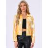 imageAllegra K Womens Holographic Shiny Party Christmas Long Sleeve Lightweight Zipper Metallic JacketYellow
