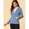 imageAllegra K Womens Jean Jacket Button Down Notched Lapel Long Sleeve Work Office Denim Blazer JacketBaby Blue