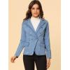 imageAllegra K Womens Jean Jacket Button Down Notched Lapel Long Sleeve Work Office Denim Blazer JacketBaby Blue