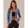 imageAllegra K Womens Jean Jacket Button Down Notched Lapel Long Sleeve Work Office Denim Blazer JacketGrey Blue