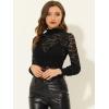 imageAllegra K Womens Lace Top Long Sleeve Smocked Mock Neck See Through Sheer Top BlouseBlack