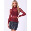 imageAllegra K Womens Lace Top Long Sleeve Smocked Mock Neck See Through Sheer Top BlouseCrimson