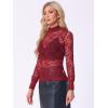 imageAllegra K Womens Lace Top Long Sleeve Smocked Mock Neck See Through Sheer Top BlouseCrimson