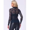 imageAllegra K Womens Lace Top Long Sleeve Smocked Mock Neck See Through Sheer Top BlouseDark Blue