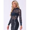 imageAllegra K Womens Lace Top Long Sleeve Smocked Mock Neck See Through Sheer Top BlouseDark Blue