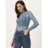 imageAllegra K Womens Lace Top Long Sleeve Smocked Mock Neck See Through Sheer Top BlouseGray Blue