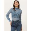 imageAllegra K Womens Lace Top Long Sleeve Smocked Mock Neck See Through Sheer Top BlouseGray Blue