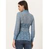 imageAllegra K Womens Lace Top Long Sleeve Smocked Mock Neck See Through Sheer Top BlouseGray Blue