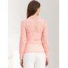 imageAllegra K Womens Lace Top Long Sleeve Smocked Mock Neck See Through Sheer Top BlousePink