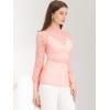 imageAllegra K Womens Lace Top Long Sleeve Smocked Mock Neck See Through Sheer Top BlousePink