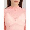 imageAllegra K Womens Lace Top Long Sleeve Smocked Mock Neck See Through Sheer Top BlousePink