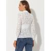 imageAllegra K Womens Lace Top Long Sleeve Smocked Mock Neck See Through Sheer Top BlouseWhite